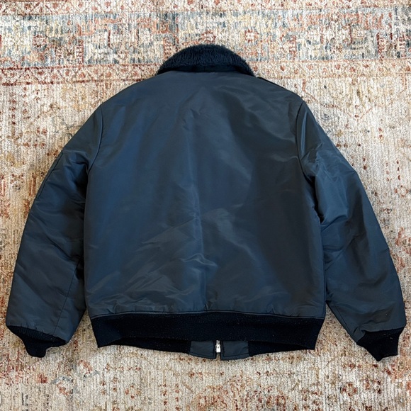 Navy Blue Bomber Jacket with Faux Fur Collar - Picture 3 of 8